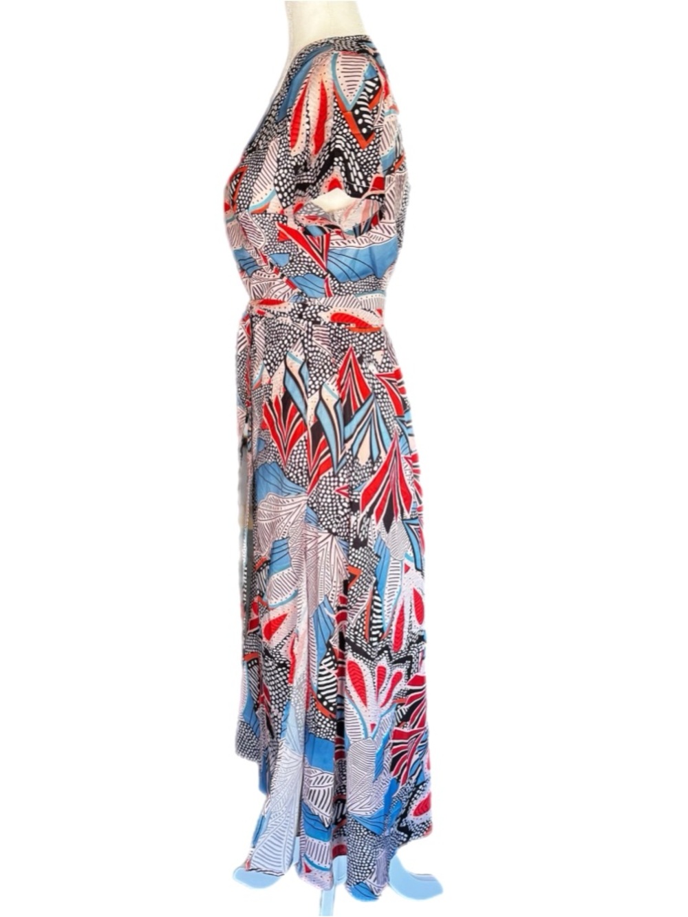 Forever 21 Floral Print Wrap Maxi Dress in Red & Blue Sz M - Picture 3 of 10